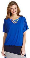 Thumbnail for your product : I.N. Studio Lattice Neckline Short Sleeve Solid Top