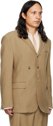 Recto Khaki Single-Breasted Suit Blazer