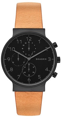 Skagen Men's Ancher Chronograph Leather Strap Watch