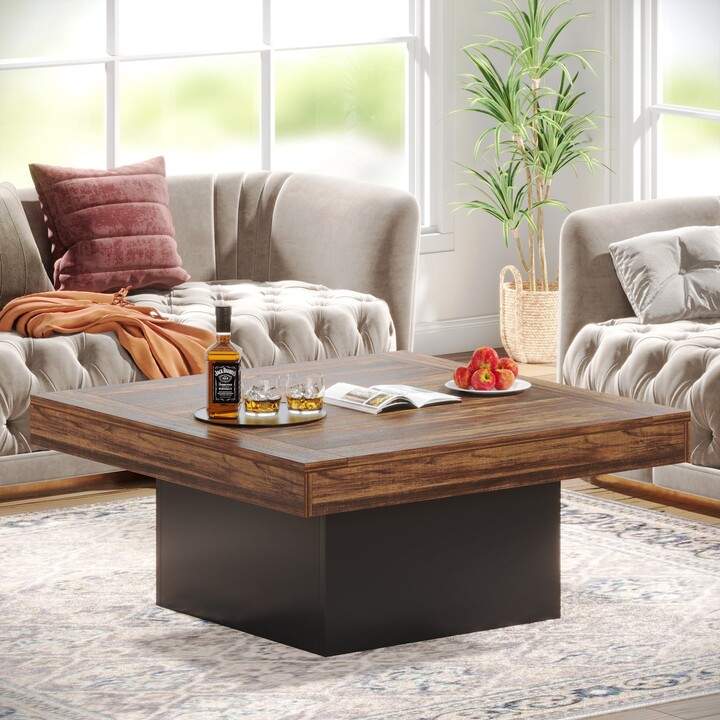 YUZHOU Farmhouse Coffee Table Square LED Coffee Table Engineered wood