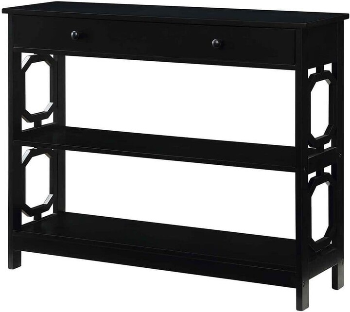 Omega 39.5 in. Black Rectangle Particle Board Top 1 Drawer Console Table with Shelves