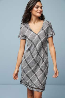 Next Womens Grey Check Linen Blend T-Shirt Dress - Grey