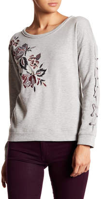 Jolt Embroidered Floral Lace Up Long Sleeve Sweatshirt