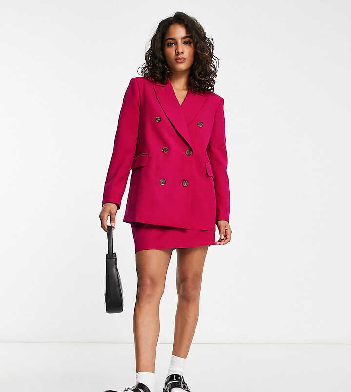ASOS DESIGN Petite boxy double breasted suit blazer in fuschia - ShopStyle