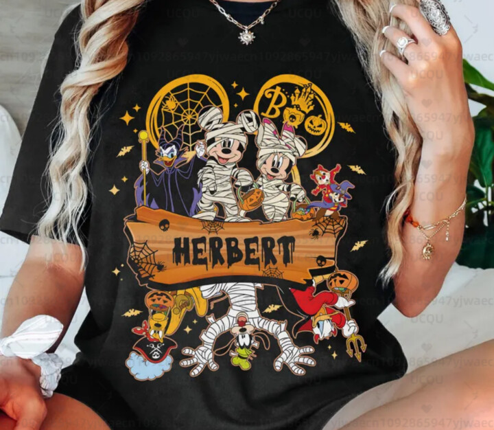 MINISO Mickey and Friends Mummy Disney Halloween Women & apos;s T-shirt Mickey & apos; Not So Scary Party shirts Graphic Shirt