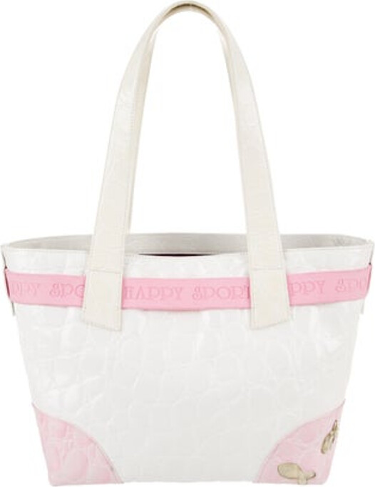 Chopard Tote White Patent Leather Colorblock Pattern Multitonal Hardware Dual Shoulder Straps Nylon Lining & Single Interior Pocket Zip Closure at Top