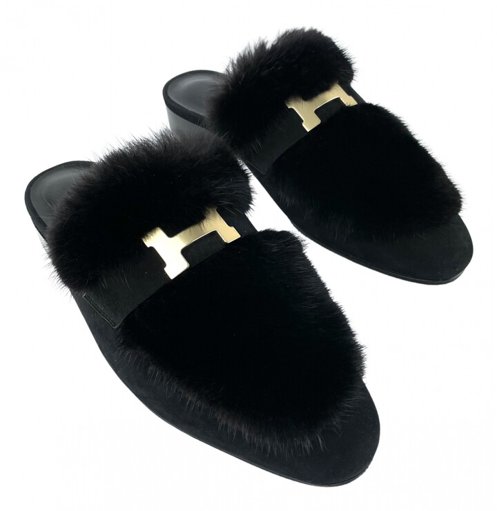 Hermes Black Mink Sandals - ShopStyle