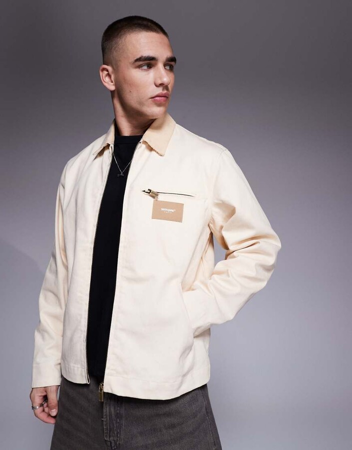 Sixth June contrast collar trucker jacket in cream - part of a set