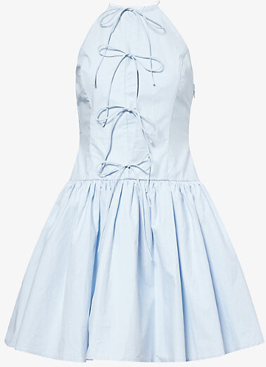 Womens Cornflower Blue Raffaella Halterneck Cotton-Poplin Mini Dress 8