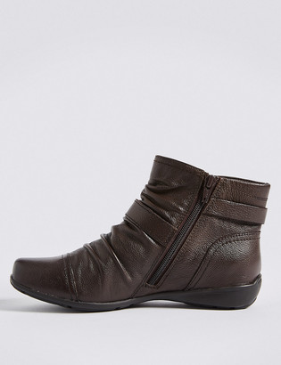 Marks and Spencer Wide Fit Leather Ruched Ankle Boots