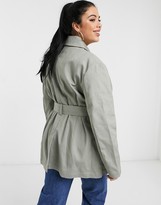 Thumbnail for your product : ASOS DESIGN Curve canvas belted shacket in grey