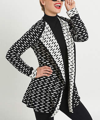 August Silk Black & White Geometric Double-Knit Open Cardigan