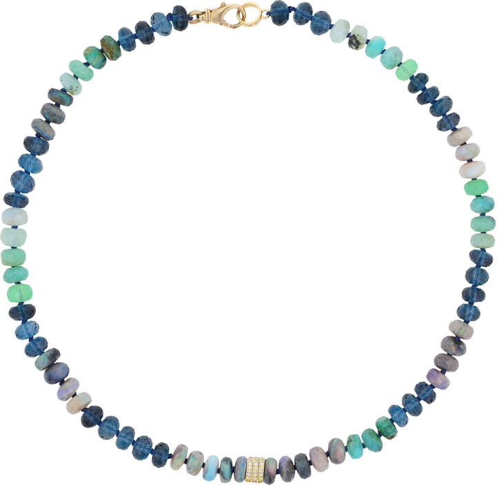 Sheryl Lowe 14K Yellow Gold Blue, Green Mix and Diamond Knotted Necklace