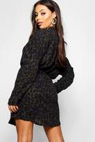 Thumbnail for your product : boohoo Petite Leopard Print Shirt Dress