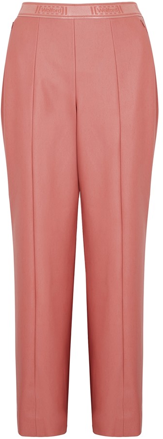 pink faux leather trousers