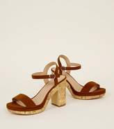 Thumbnail for your product : New Look Tan Suedette Cork Block Heel Platform Sandals