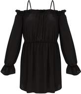 Thumbnail for your product : PrettyLittleThing Black Cold Shoulder Frill Shift Dress