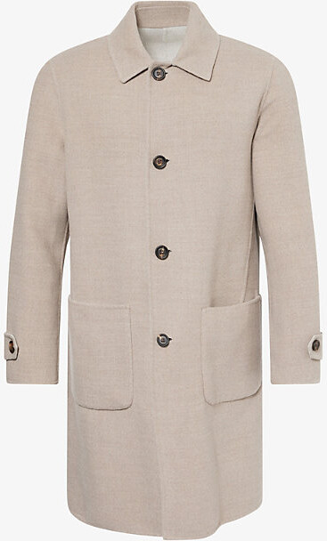 Eleventy Mens Clay and Grey Reversible Long-Sleeve Wool Overcoat 42
