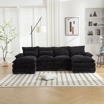 Latitude Run UNITED WE WIN Chenille, High Quality Sponge Filling, Solid Wood Frame, Oversized Four-Seater, U-Shaped Combination Sofa