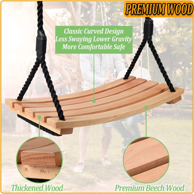 Breakwater Bay Premium Adult Tree Swing With Adjustable Rope, Sturdy Beech Wood Garden Chair Swing For Indoor And Outdoor Use