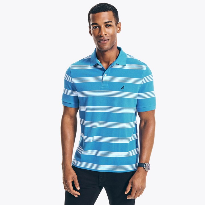 Mens Mesh Striped Collar Short Sleeve Classic Fit Cotton Twin Tipped Polo Shirt
