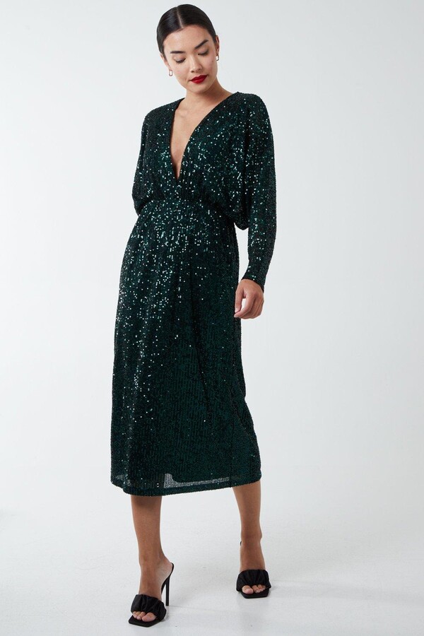 Blue Vanilla Plunge Batwing Midi Dress ShopStyle