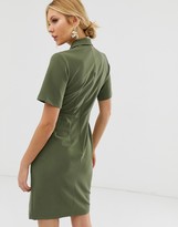 Thumbnail for your product : Closet London wrap front midi dress with pocket detail in khaki