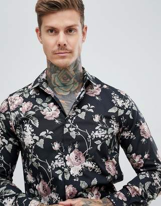 Twisted Tailor skinny fit shirt in dark floral print