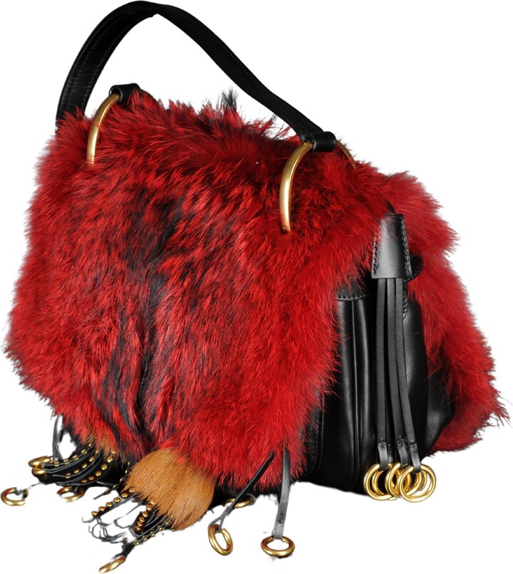 Prada Volpetta City Corsaire Fox Fur/calf Leather Bag Red Authentic