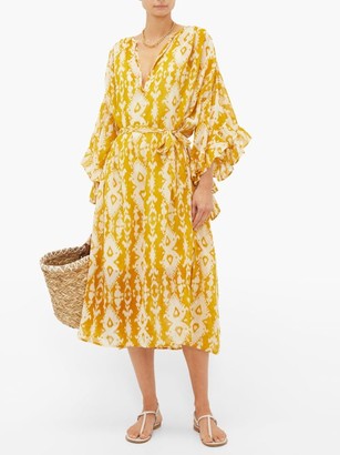 Mes Demoiselles Sybille Bell-sleeve Ikat-print Cotton-voile Dress - Yellow Print