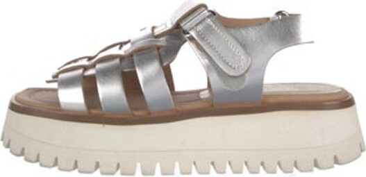 Labucq Leather Gladiator Sandals Metallic & Silver Colorblock Pattern Platform Multistrap & Velcro Closure at Ankles Unfortunately, due to restrictions, this item may not be eligible for shipping in all areas.