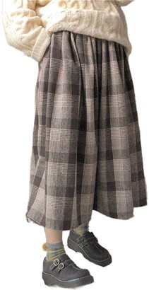 Skirts Vintage Plaid Women Pleated 2020 Japanese Style Autumn Long Girls Female Korean Winter Warm Thick Mujer Midi Skirt-1-Xl