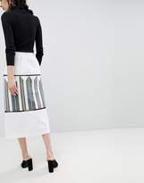 Thumbnail for your product : ASOS Design DESIGN midi skirt with button front and stripe detail