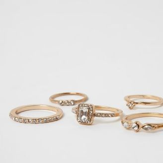 River Island Womens Gold tone diamante ring set