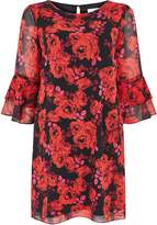 Thumbnail for your product : Wallis Petite Red Rose Print Flute Sleeve Shift Dress