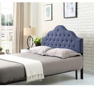 Hodedah Twin Upholstered Tufted Rounded Headboard in Blue