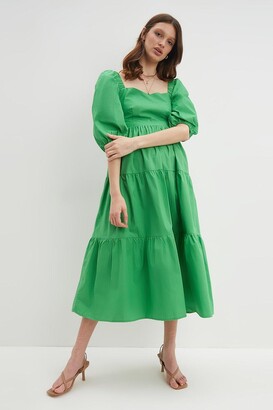 Dorothy Perkins Womens Puff Sleeve Tiered Midi Dress