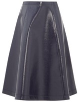 Thumbnail for your product : Sara Lanzi Coated Wool-blend A-line Skirt - Navy
