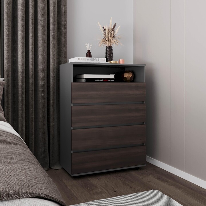 Depot E-shop Trevose Dresser 4 Drawers 1 Shelf Matt Gray / Dark Oak - Matt gray / dark oak