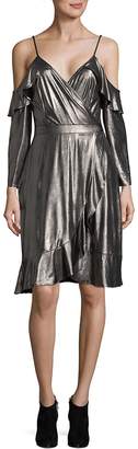 Collective Concepts Women's Ruffle Metallic Cold Shoulder Dress