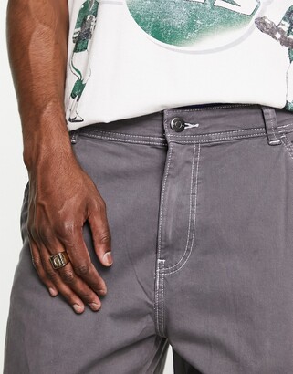 Bershka wide leg contrast stitch cargo pants in gray - ShopStyle Chinos &  Khakis