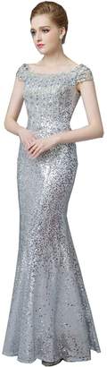 Nicefashion Women's Sparkly Modest Sequins Mermaid Bridesmaid Dresses with Sleeves US