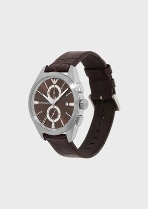 Emporio Armani Chronograph Brown Leather Watch - ShopStyle