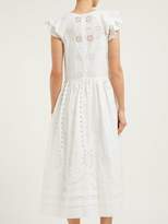 Thumbnail for your product : RED Valentino Cap-sleeve Broderie-anglaise Cotton Midi Dress - Womens - White