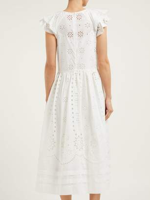 RED Valentino Cap-sleeve Broderie-anglaise Cotton Midi Dress - Womens - White