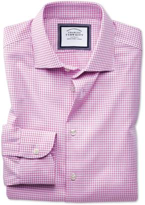 Charles Tyrwhitt Slim Fit Semi-Spread Collar Business Casual Non-Iron Modern Textures Pink and White Spot Cotton Dress Shirt Single Cuff Size 15/33