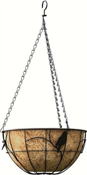 Panacea Products PanaceaProductsMetalHangingBasketwithCocoLiner,BirdTheme,Black,14in
