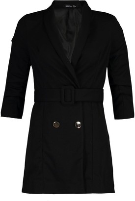 boohoo Petite Belted Ruched Blazer Dress