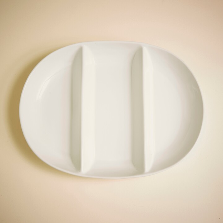 Dunelm Porcelain White Large 3 Part Serving Dish, 29.6cm x 38.4cm x 5cm