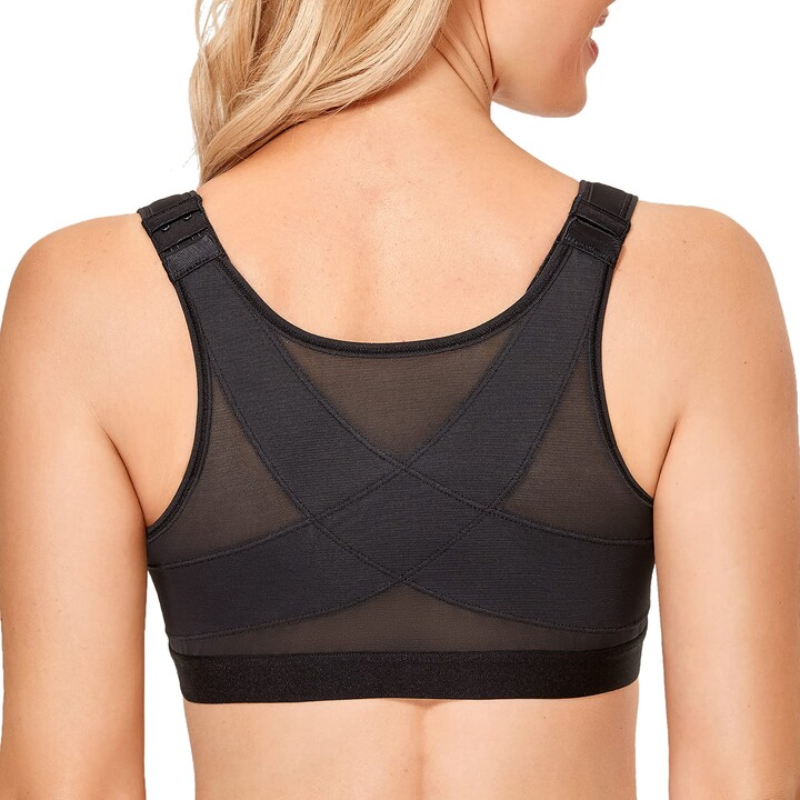  HACI Womens Front Closure Posture Bra Full Coverage Back  Support Wireless Comfy